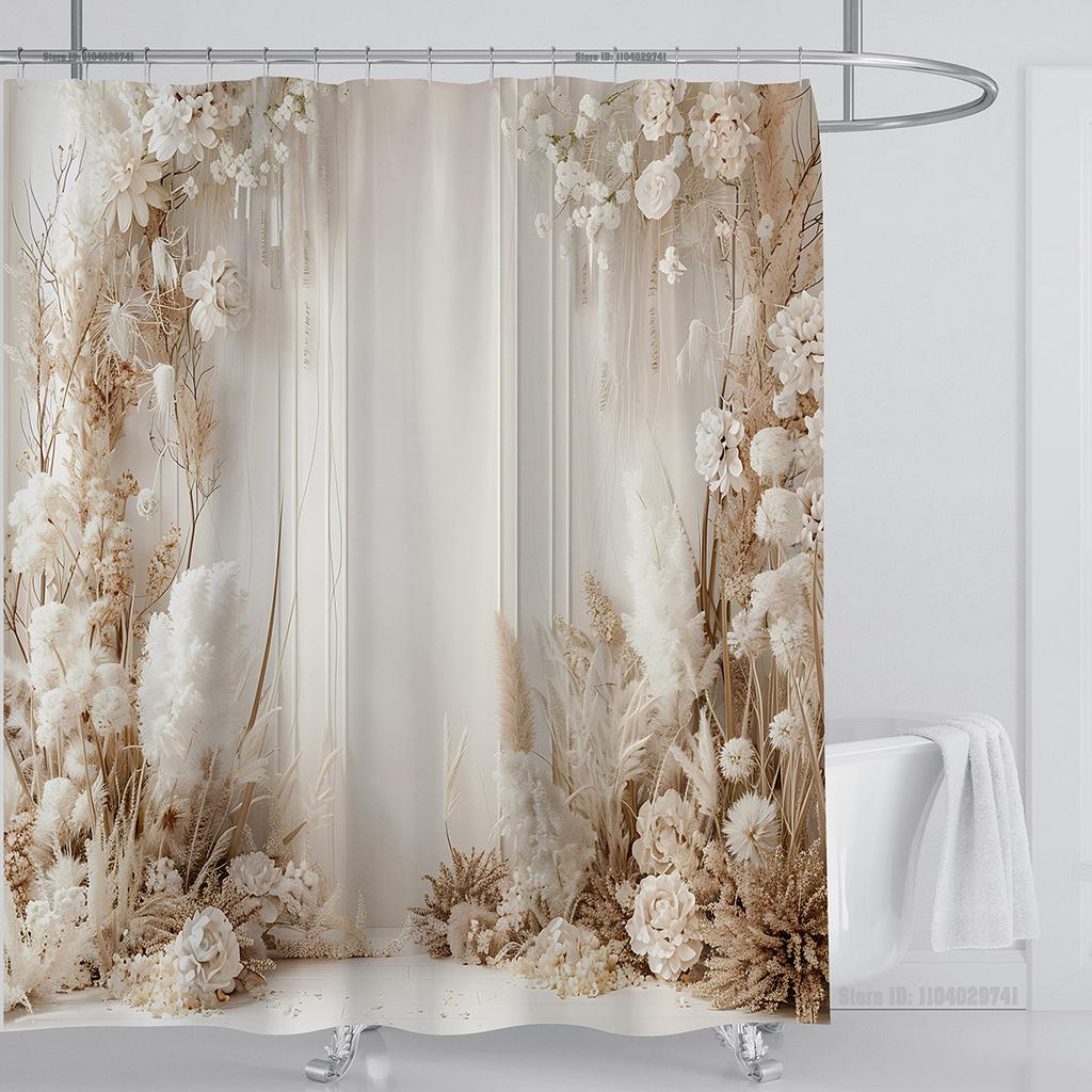 Plant Wheat Straw Shower Curtain Waterproof Shower Curtain Polyester Fabric 3D Printed Curtain Bathroom Decoration with Hooks