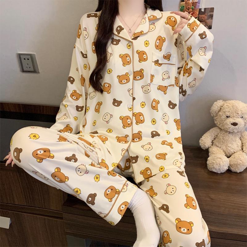 Plaid Long Sleeve Pajama Set with Pants – Spring & Autumn Style, Comfortable Home or Dorm Wear, Suitable for Outdoor Use