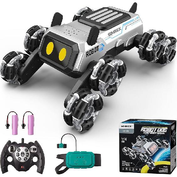 SIMREX Robot Dog RC Stunt Car Toys - Gesture Sensing Remote Control Car with Mecanum Wheels, LED Eyes, 3 Sound Effects, Birthday Gift for Kids Boys