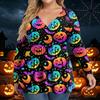 Damen Plus Size Langarm V-Ausschnitt Bluse mit Halloween-Print Lässiges Tunika-Oberteil für den Herbst