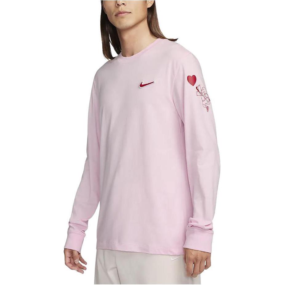 Nike Série Dia dos Namorados Camiseta Casual de Manga Comprida com Gola Redonda de Cor Sólida Masculina Tops Rosa Espuma FV3994-663