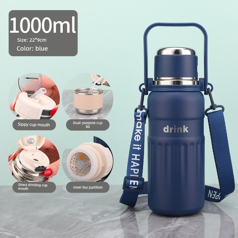 Double-Drink Student Large-Capacity Thermos Cup 316 Stainless Steel Sports Cross-Body Water Cup Special Cup for School and Travel