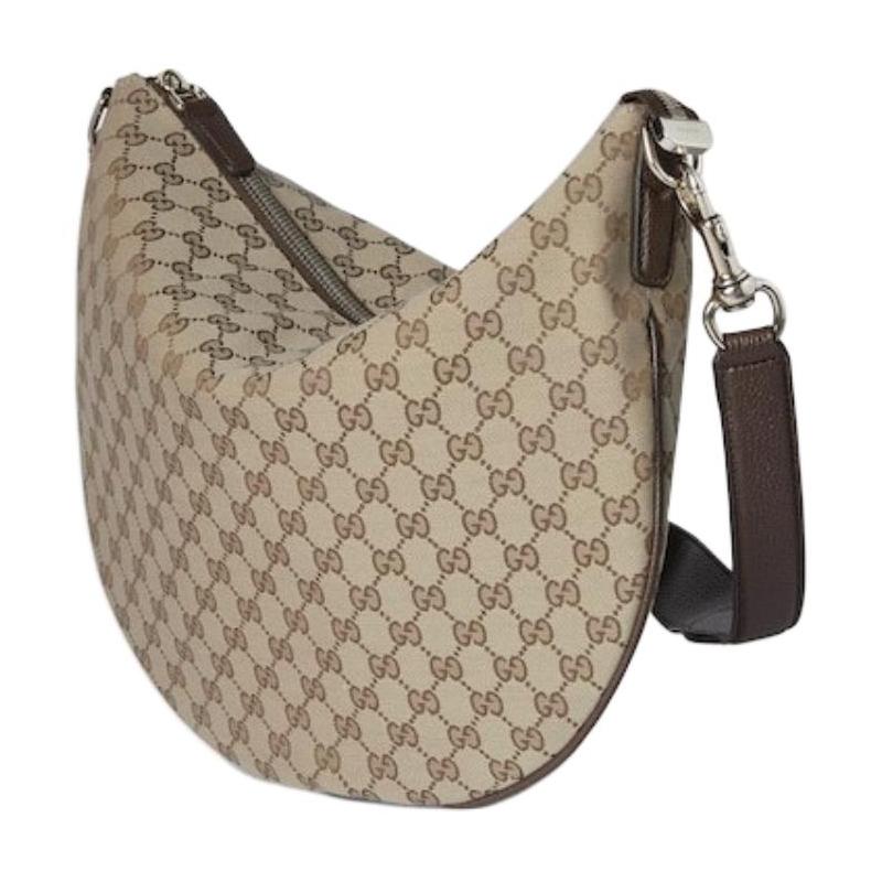 Gucci Silhouette Design Logo Canvas Crossbody Shoulder Bag Medium Women's Beige