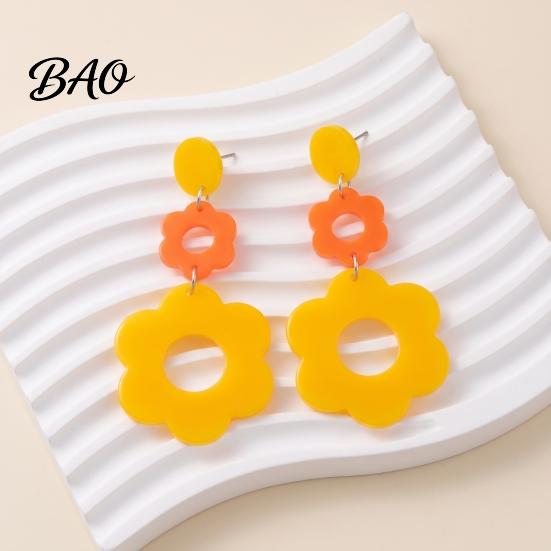 Sweet Style Fashion Earrings 1 Pair Flower for Women, Acrylic Floral Drop Dangle Earrings, Statement Jewelry Spring Summer Big Daily Wear, Travel Long