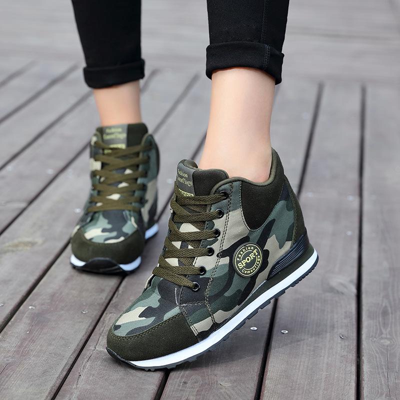 Fashion Fashion Camouflage Sneakers Women Hidden Heels Canvas Casual Shoes Woman Spring Autumn Lace Up Wedge Sneakers Female Shoes