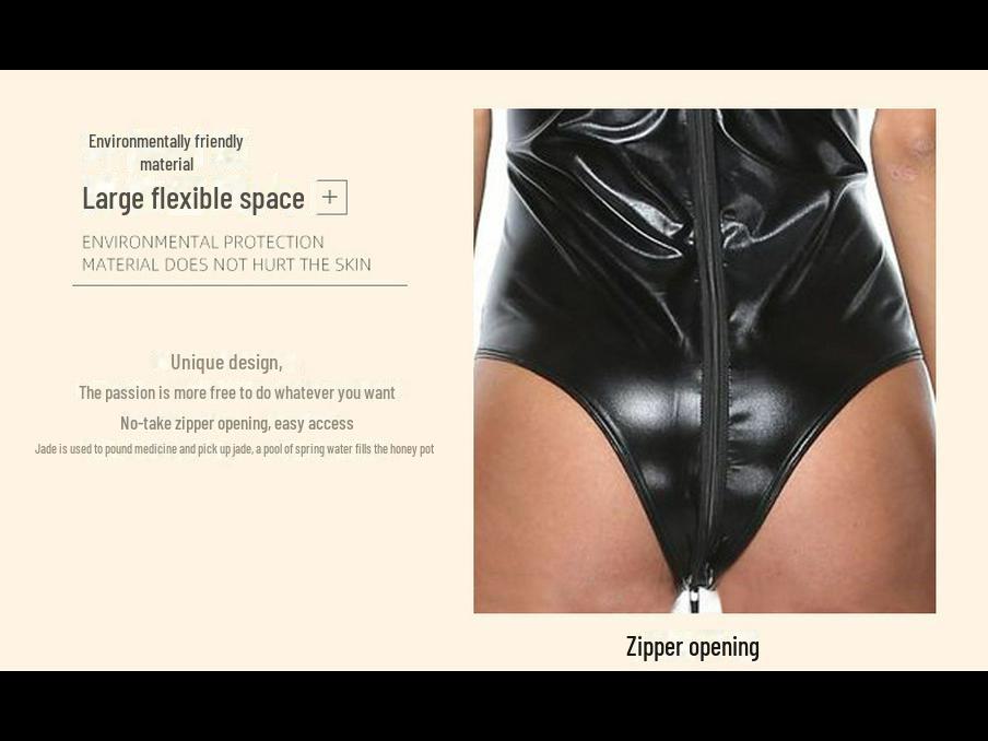 Glossy Black Patent Leather Slim Fit Triangle Jumpsuit