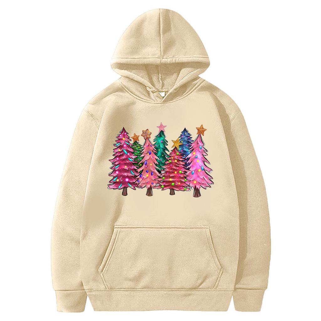 Women's Sweatshirts O-neck Long Sleeve Christmas Printed Top Solid Color Hoodie