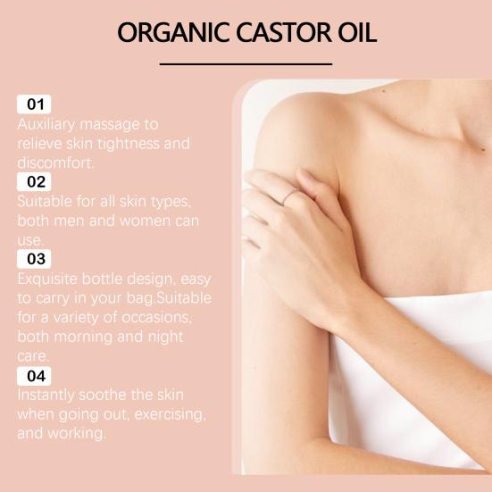 1/2Pcs 50ML Organic Castor Oil with Rose Quartz Roller Travel Nourishing Moisturizing 1.7 Fl Oz Pure Extra Virgin Roll-on Castor Oil