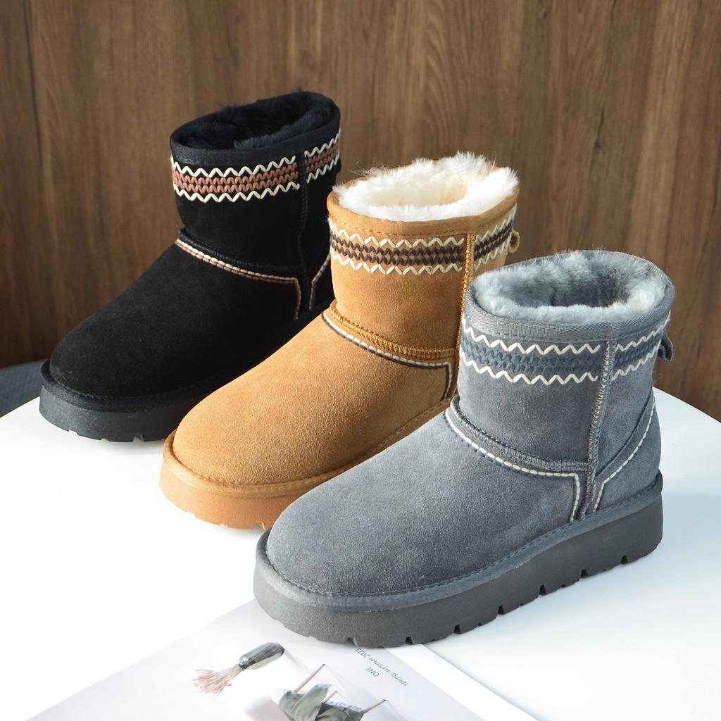 Thick-soled Snow Boots Women's Fleece Thickened 2025 New Ethnic Style Embroidered Outdoor Short Boots Northeast Non-slip Cotton Shoes