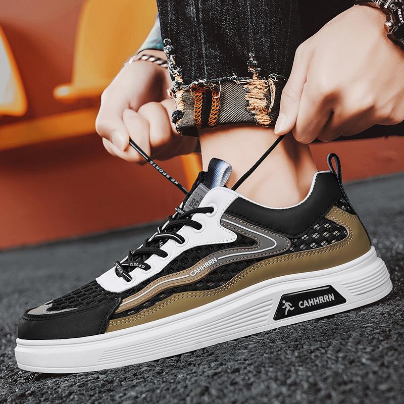 Modische Herrenschuhe 2025 Sommer Neu Atmungsaktiv Beige Schuhe Herren Trendig und Vielseitig Dicke Sohle Sports Board Schuhe Trendige Schuhe