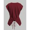 Women White Crew Neck Sleeveless Criss Cross Tie Waist Fitted Casual Blouse