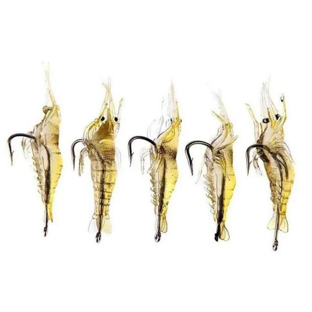 1PACK Soft Simulation Fishhook Shrimp Prawn Lure Hook Tackle Bait Fishing Lures Artificialbait Luminous Shrimp 4cm