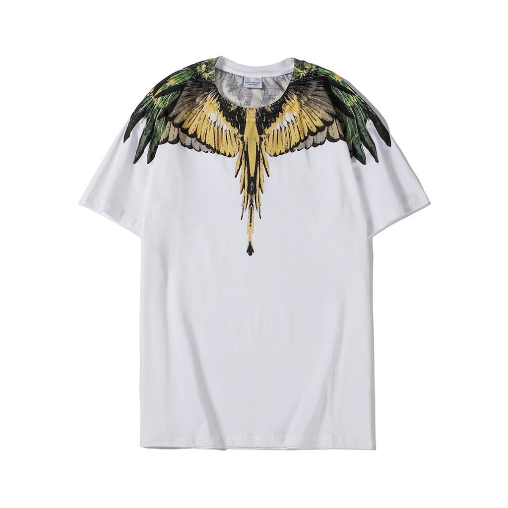 Marcelo Classic Phantom Wings Short Sleeve T-Shirt with Colorful Feathers and Lightning Design