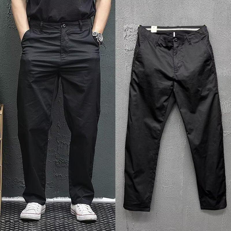 Pure cotton casual pants men's summer loose and versatile tooling pants simple solid color straight trousers men