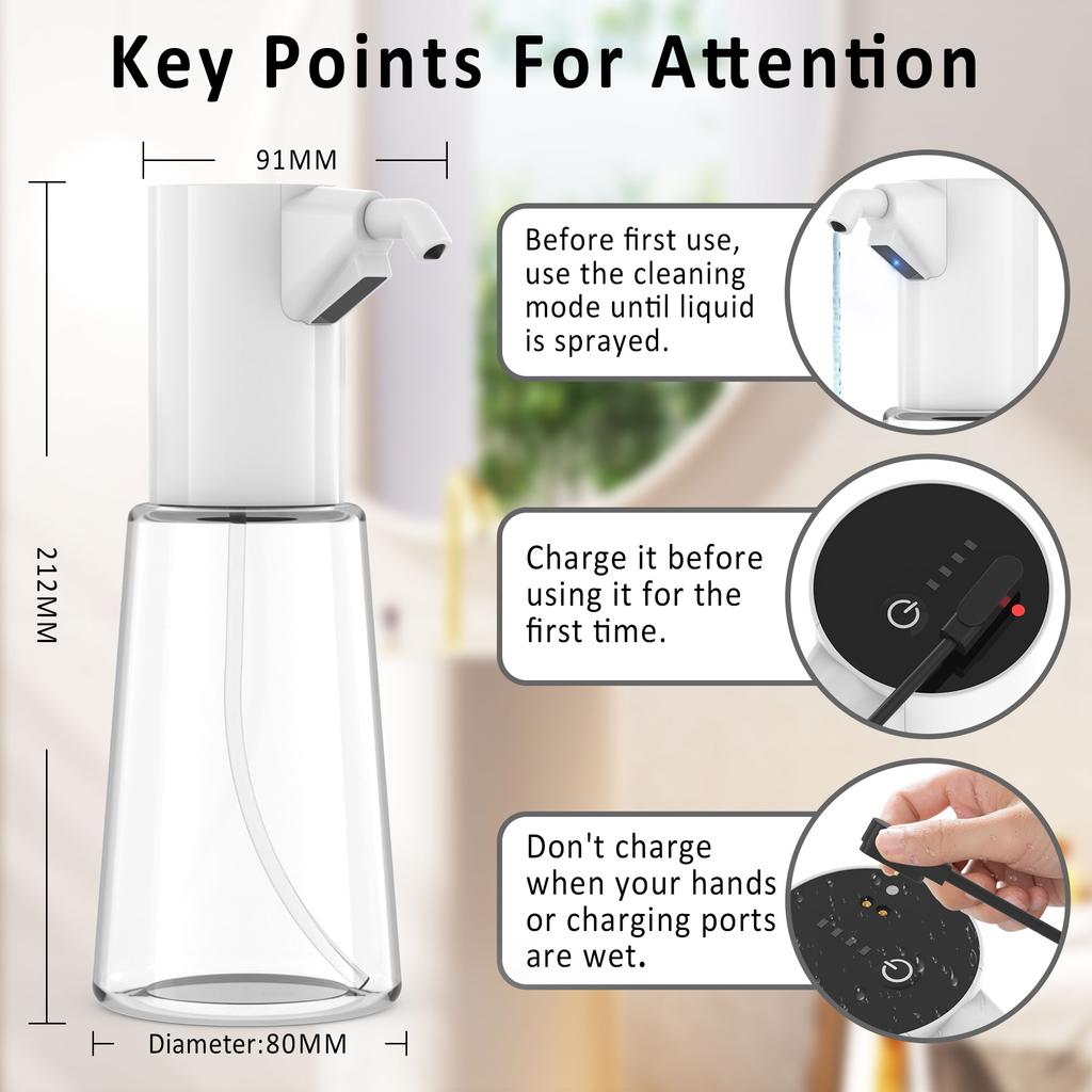 Automatic Sensor Soap Dispenser For Bathroom USB Charging Infrared Induction  4-Speed Adjustable Dish Liquid Lotion Gel