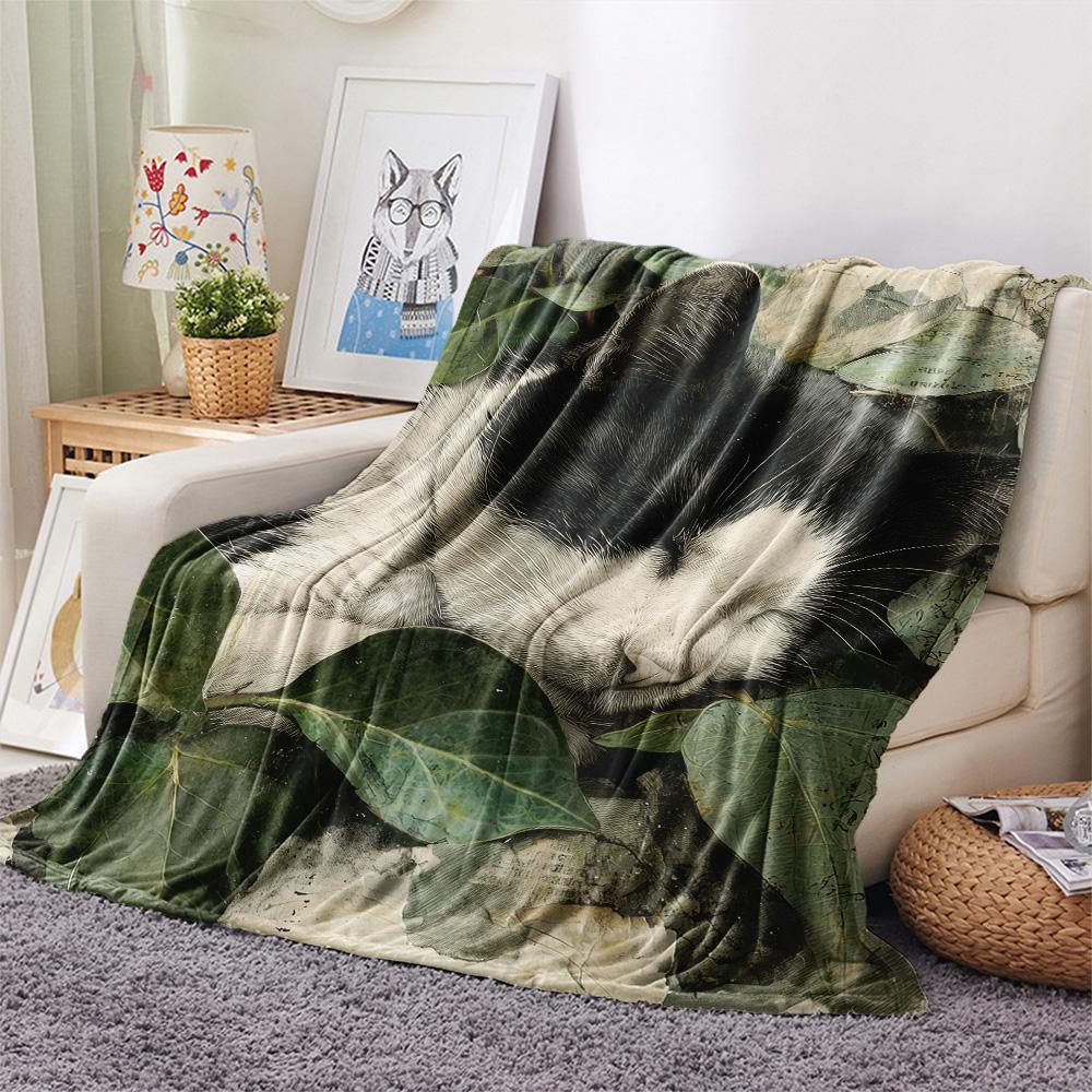 Sleeping Cats Print Flannel Blanket, High Quality Comfortable for All Seasons, Home Decor, Warmth and Comfort