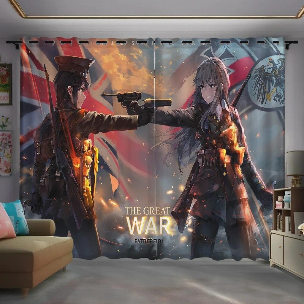 

2 шт., автомобильные занавески в стиле кибер-панк с 3D цифровым принтом для спальни, гостиной, окна от пола до потолка, жалюзи с люверсами, верх W50xH130(CM)x2PCS-Grommet Top