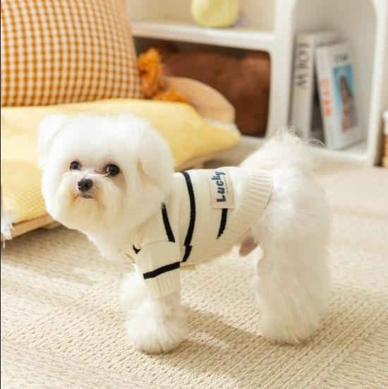 Striped Thickened Front-Opening Sweater for Small and Medium-Sized Dogs