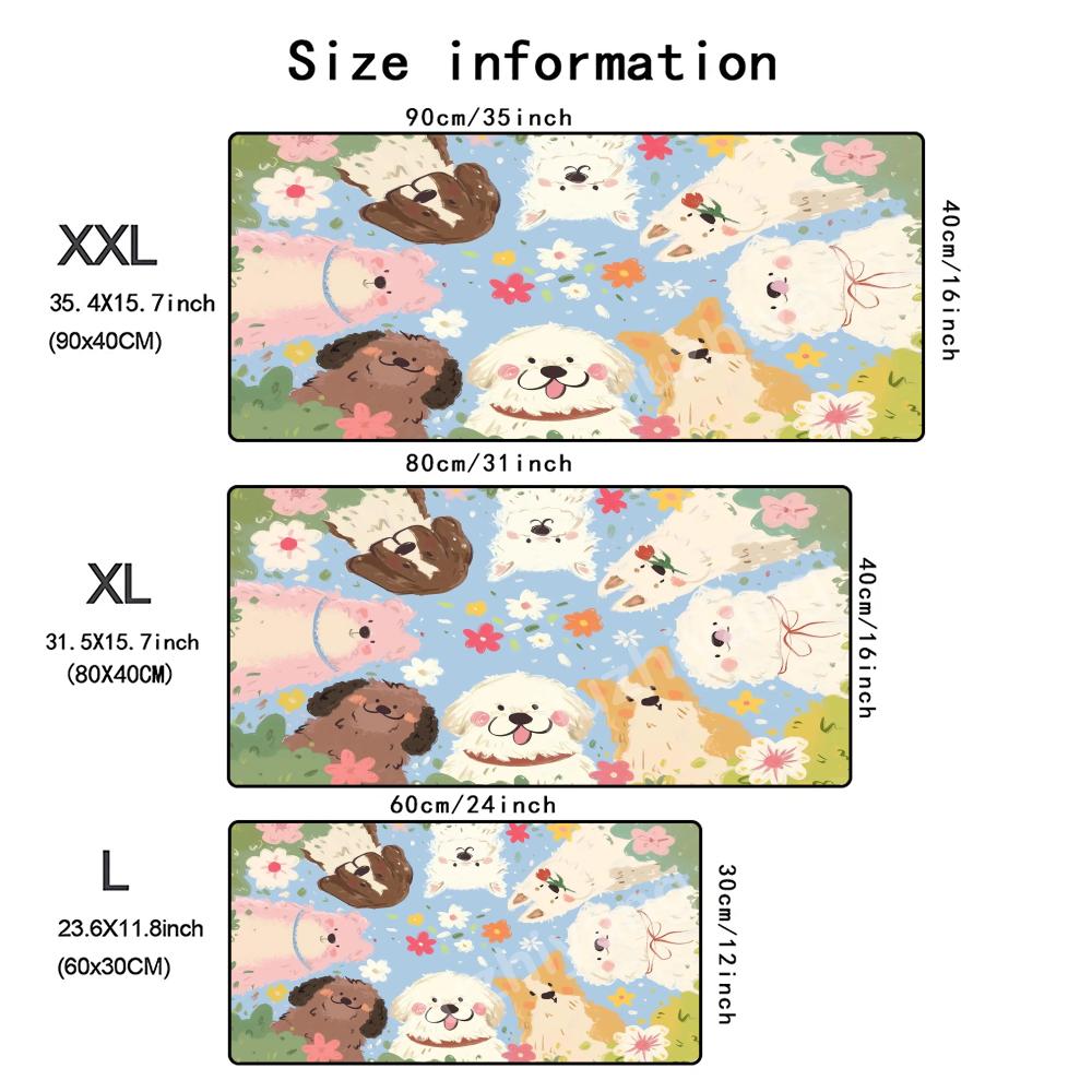 Happy Puppy Mouse Pad Large Computer Office Game Table Mat Rubber AntiSlip Stitched Edge Keyboard Mats 90x40 Xxl Desk Pads