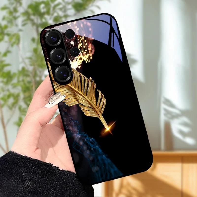 For Samsung S23 S24 Ultra Fashion Case S24 Plus / S23+ S24+ Hard PC Tempered Glass Phone Cover For Galaxy S23 FE Glass Protector