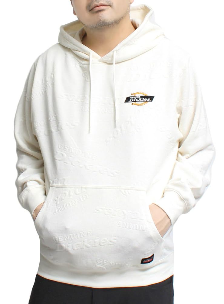 Dickies GENUINE Men's Plus Size Pullover Hoodie with Puffy Jacquard Fleece Sweatshirt, Off-White, Size 4L (28)