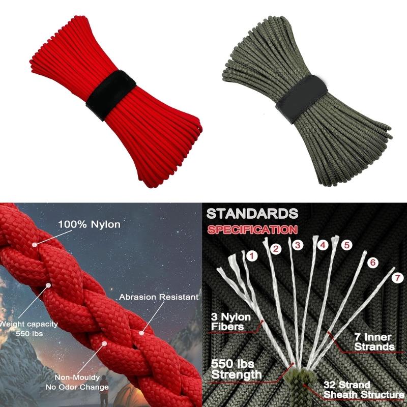 Paracord Rope Tent Cord Clothesline Rope, 7 Strand Parachute Cord Survival Cord 98ft Paracord Tent Rope Tent Paracord
