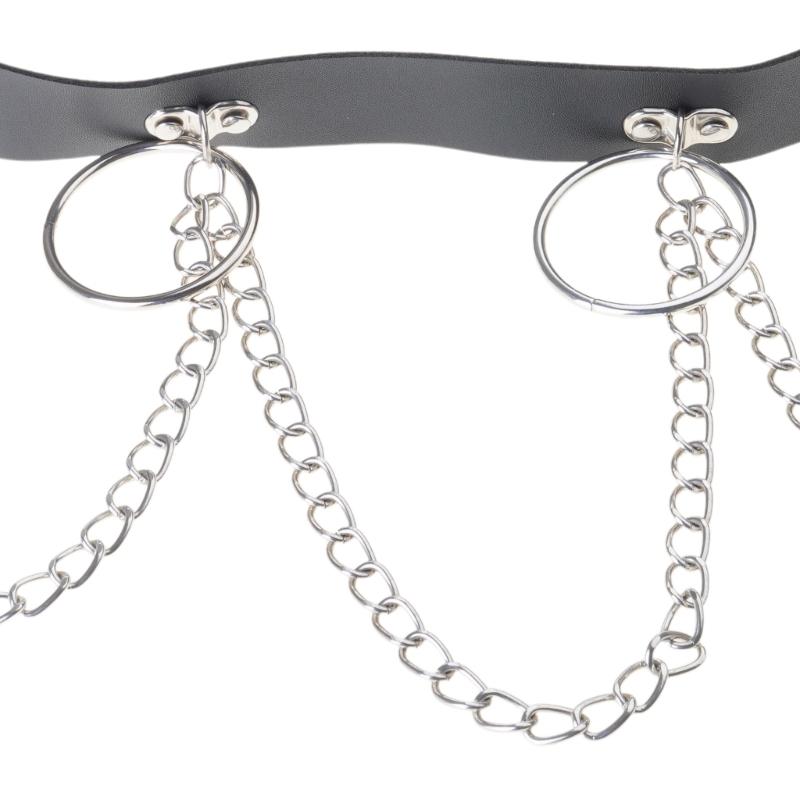 Gothic Waist Chain Alloy and PU Leather Body Chains with Rounded Circle Decor Body Straps Accessories for Women and Girl