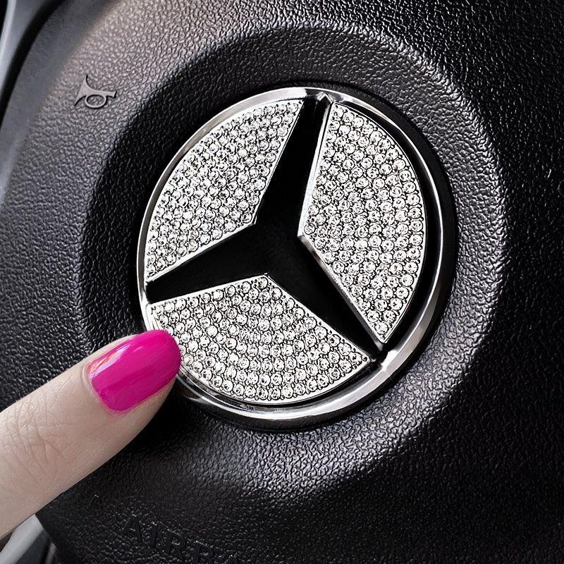 HXA1 1PC 45/50mm Car Steering Wheel Emblem Crystal Diamond Sticker Mercedes Benz A B C E Class GLA CLA GLC GLK GLE Series Accessories