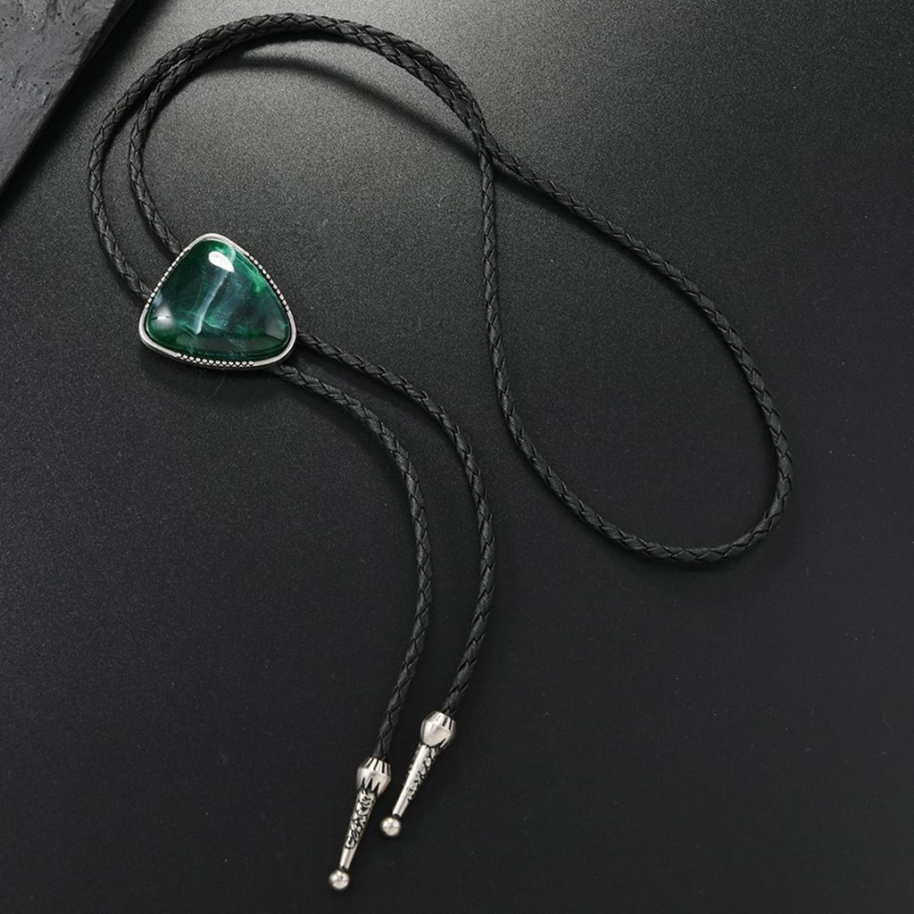 Vintage Triangular Stone Bolo Tie Cowboy Costume Accessory for Men and Women Western PU Leather Cord Necktie Necklace