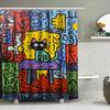 Brightly Colored Graffiti Shower Curtain Featuring Abstract Cat Design Modern Bathroom Decor For Home Bath Remodels