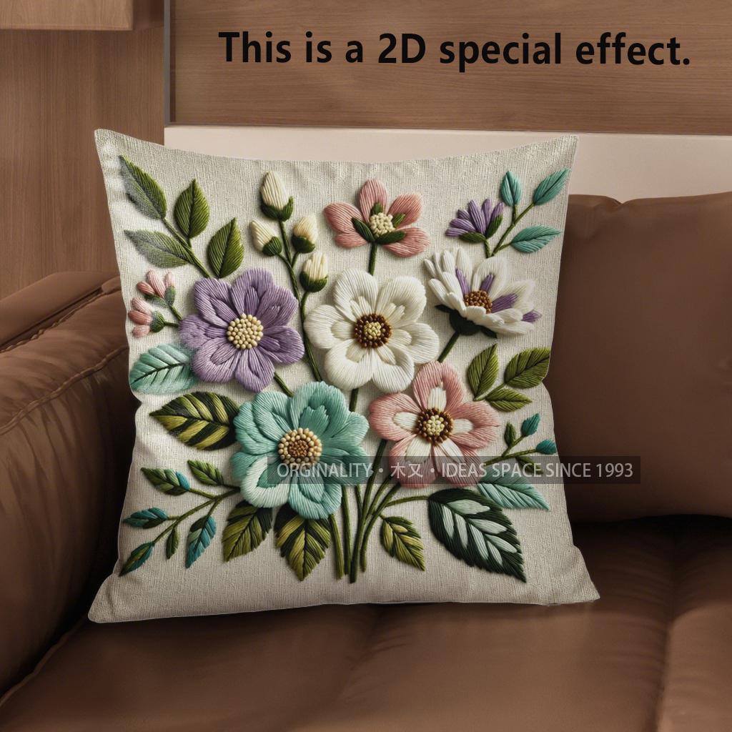 2D Vintage Floral Embossed Style 3D Print Throw Pillow Covers Pattern Cushion Cover Suitable For Sofa Bedroom Car Pillow Cover