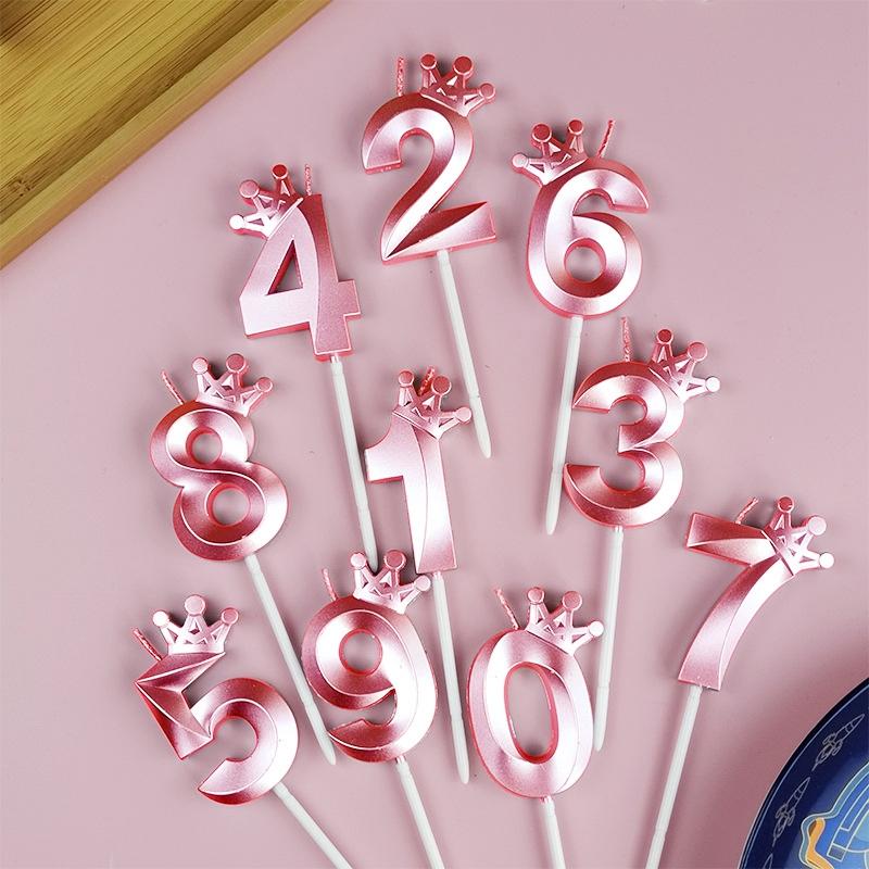 Pink Birthday Candle Birthday Cake Candle Topper Number 0-9 Digital Candle Wedding Cakes Dessert Decor Girl Boy Cake Accessories