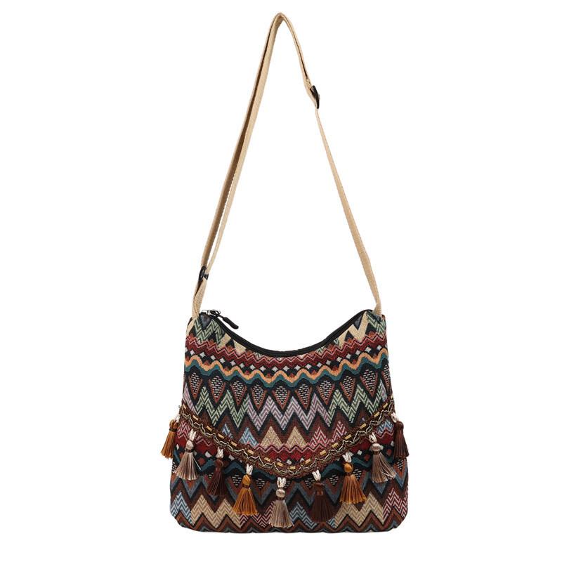 Ethnic Style Casual Shoulder Bag With Tassels For Daily Use And Travel