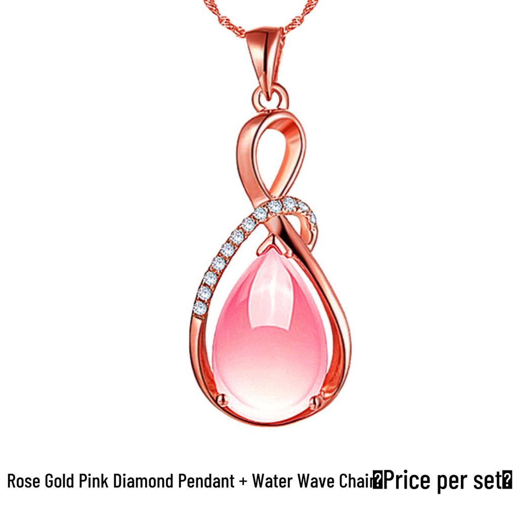 Yihua Korean Style Rose Quartz & Rhodochrosite Women's Clavicle Necklace - Gentle Tones Fashion Pendant.