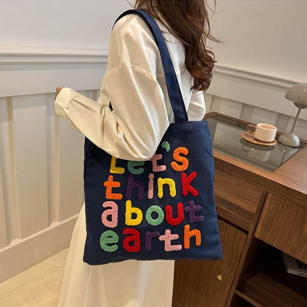 With Inner Bag Canvas Shopping Bag Colorful Letter INS Tote Bags Letter Embroidery Handbag  Women