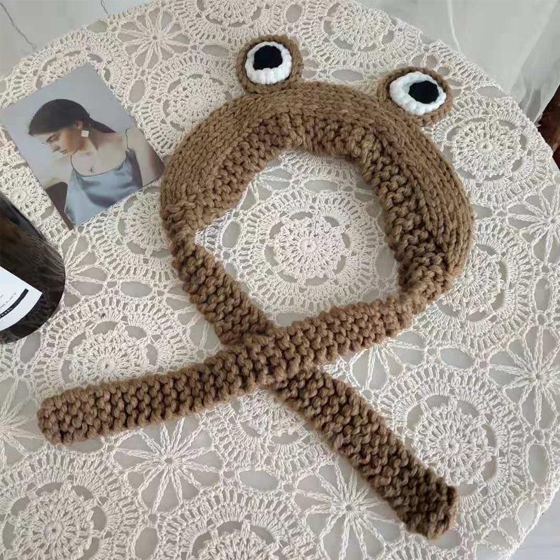 Gestrickte niedliche Mütze Froschaugen Kapuze Wollmütze Damen Trend Herbst Winter Warme Ohrenschützer Gehörschutz Gewebte Mütze