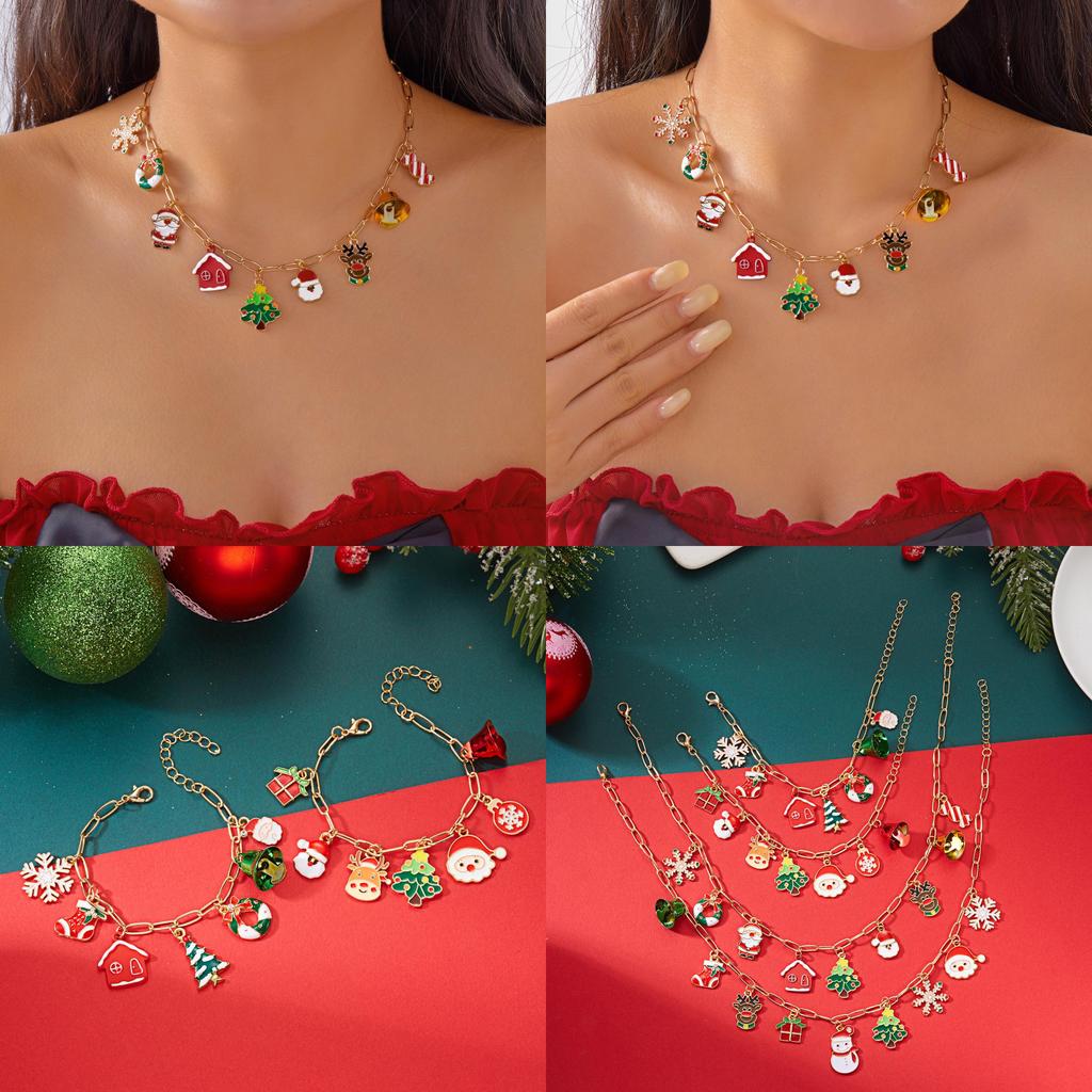 Christmas Holiday Jewelry Set With Zinc Alloy Geometric Pendant And Multi Style Chains For Men And Women