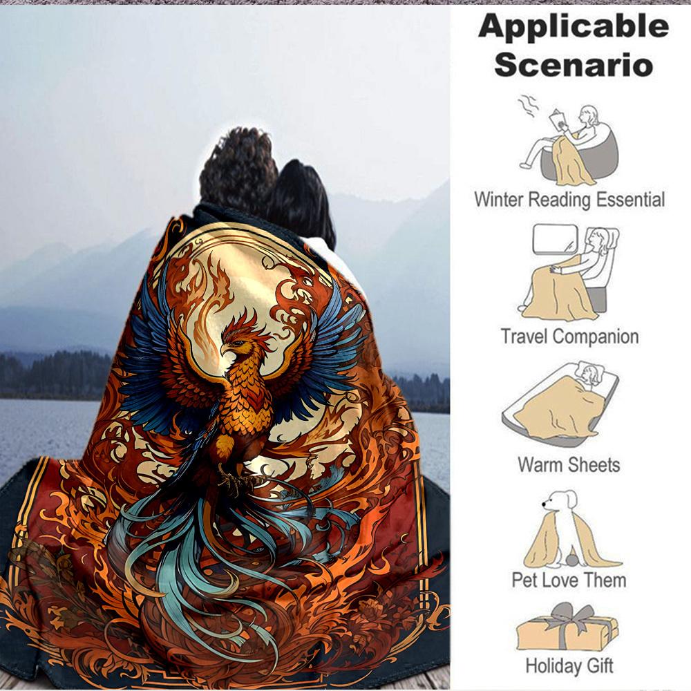 1PC Phoenix Rising Print Blanket, Soft Throw Blanket - Warm & Cozy for Couch, Bed, Office, and Travel yy250912186
