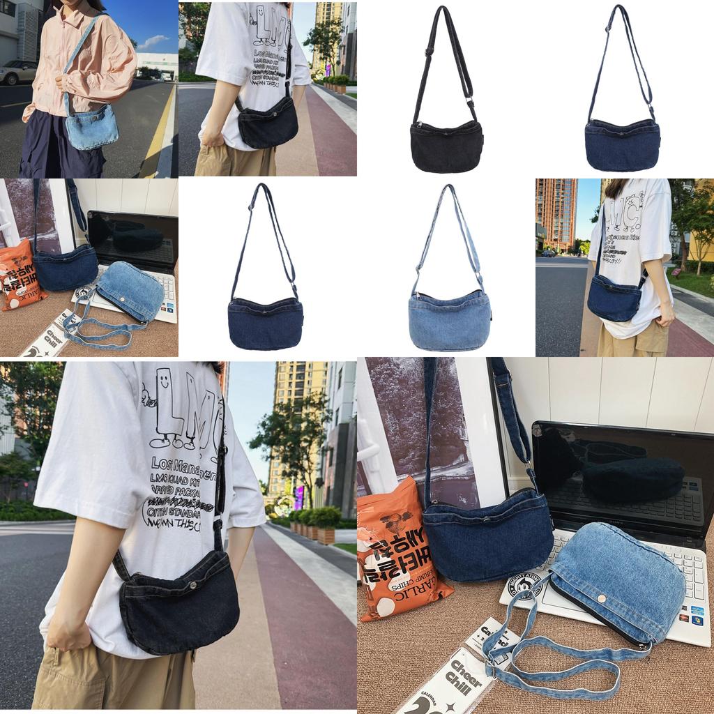 Borsa a Spalla Mini in Denim Casual con Tasca Interna con Zip per Uso Quotidiano