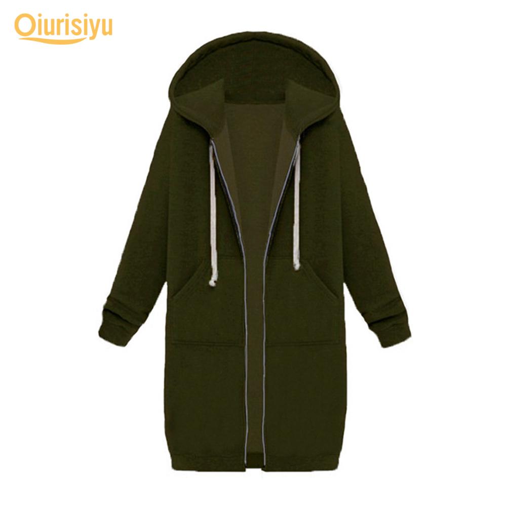 Autumn and Winter Women‘s European and American Hooded Long-sleeved Mid-length Sweatshirt and Fleece Long Coat