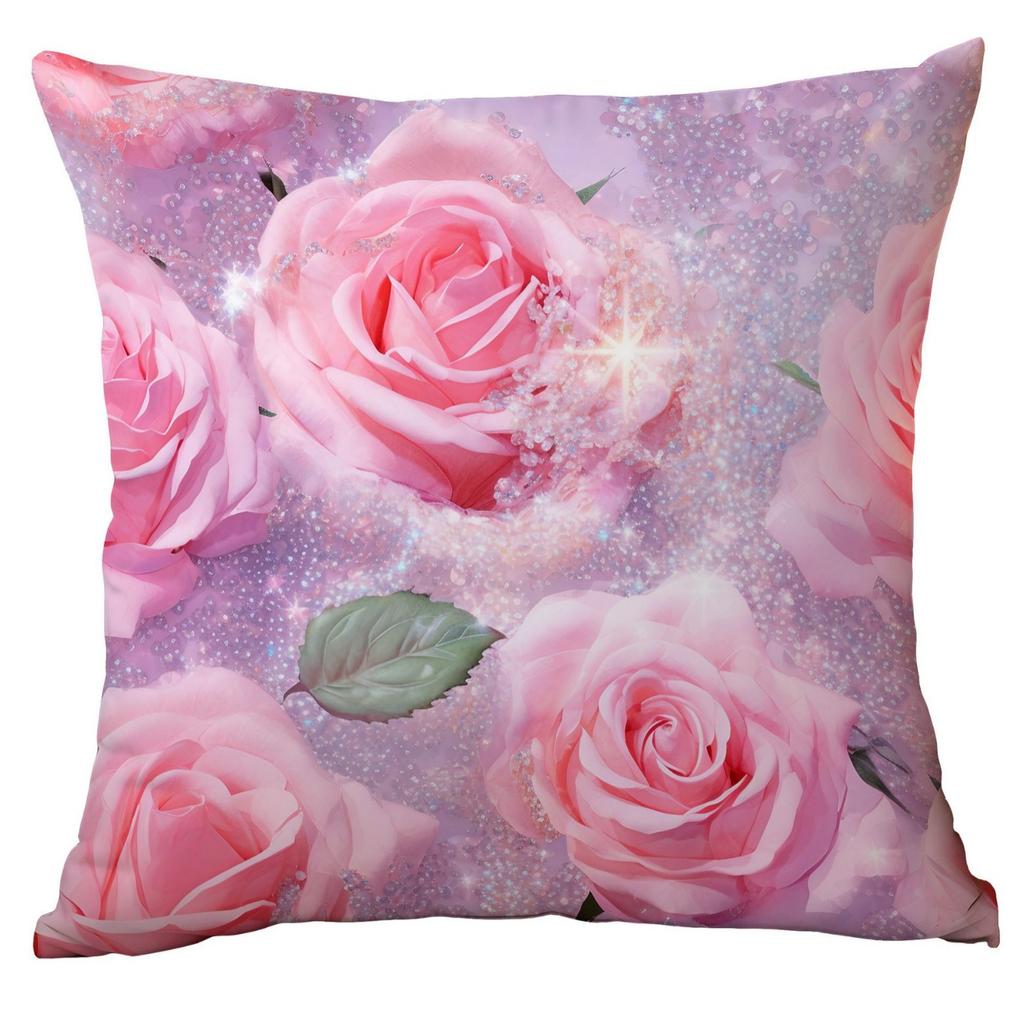 New Spring Flower Pink Rose Pillowcase Home Living Room Sofa Cushion Pillowcase