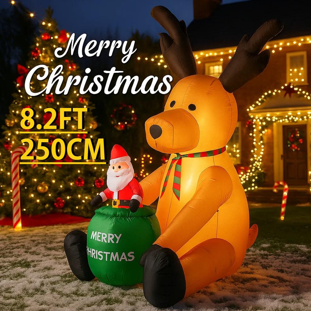 8.2FT LED Light Xmas Inflatable Reindeer Santa Claus Toys Yard Party Decoration Home Ornaments Supplies Christmas Holiday Gifts