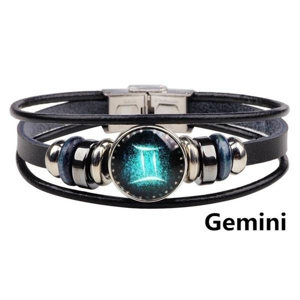 Vintage 12 Constellation Starry Leather Bracelet Multilayer Wrap Leather Bangle Birthday Gift