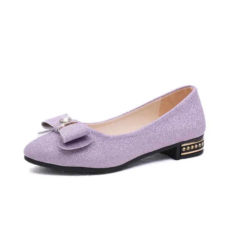 Fashion Korean casual shallow mouth single shoe women's summer new item bow frosted low heel rhinestone fashionable women's shoes