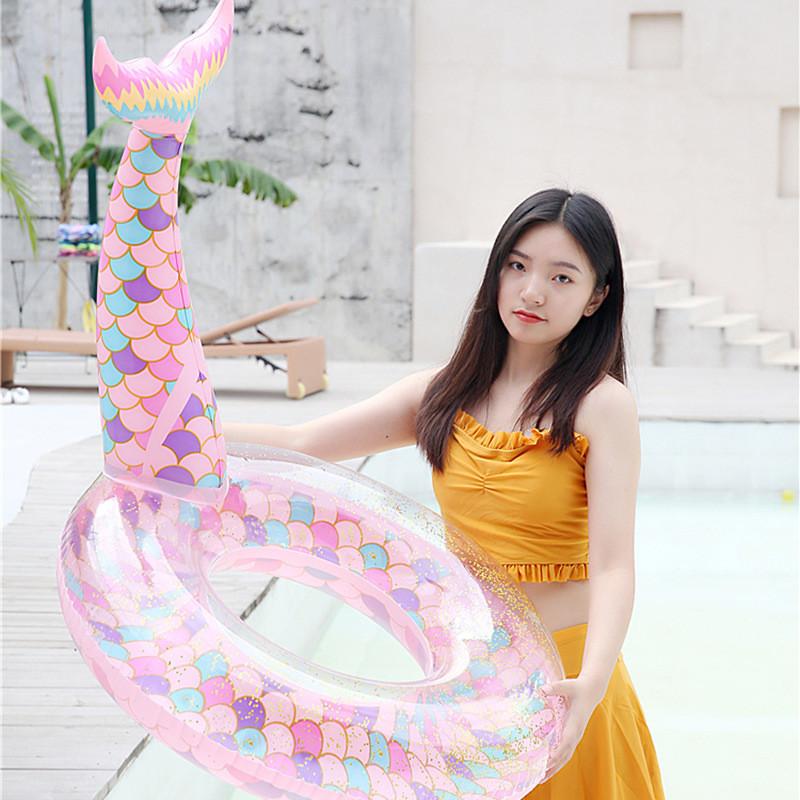 Cartoon New Sequin Mermaid Pattern Inflatable Lifebuoy For Adult Circle Swimming
