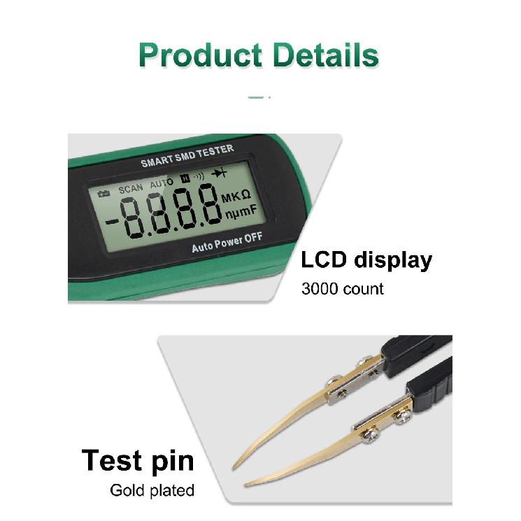 Smart SMD Tester Multimeter Auto Range Capacitance Resistance Diode Capacitor Rotable Tweezer LCD Display Digital Battery Tester