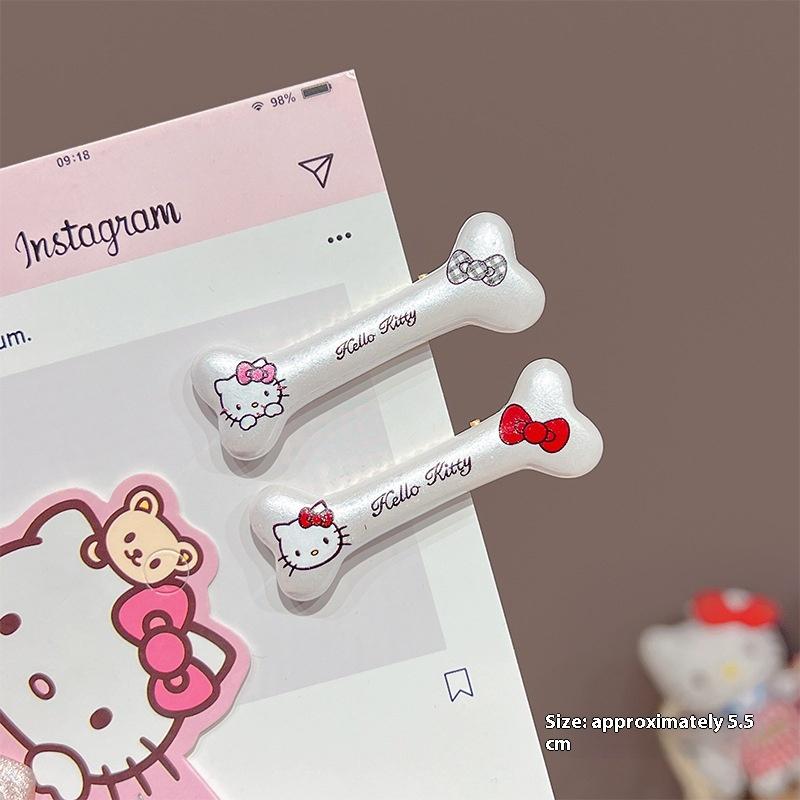 2/5 Peças Hellokitty Grampos de Cabelo Triangulares Ondulados Grampos de Cabelo Bico de Pato Acessórios de Cabelo Doce e Descolado Gato Prateado Kawaii