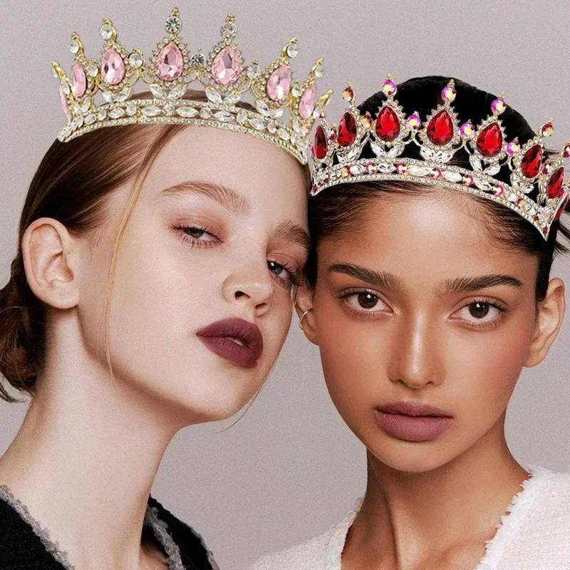 European Princess Queen Tiara Round Baroque Pageant Crowns Crystal Full Crown King Tiaras Bridal Wedding Hair Accessories