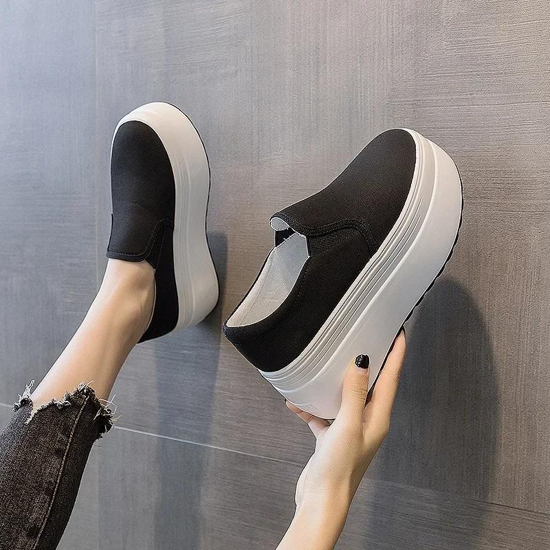 

Fashion High quality Women Canvas Casual Shoes Super Thick 8cm Platform Wedge Women Fashion Sneakers Chunky Shoes Summer Skateboard 33