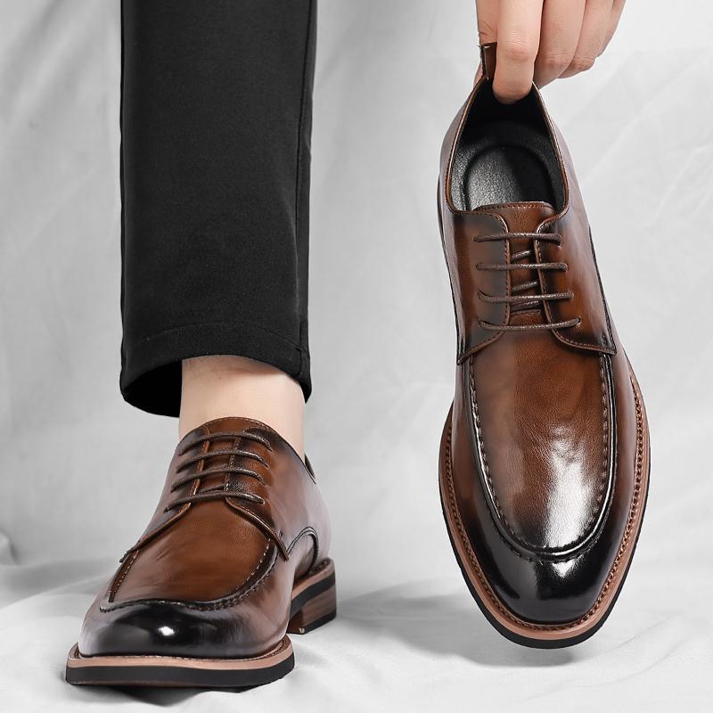Fashionable Men Lace Up Breathable and Non Slip Oxford Shoes High-quality Men Comfortable Pointed Casual Business Leather Shoes